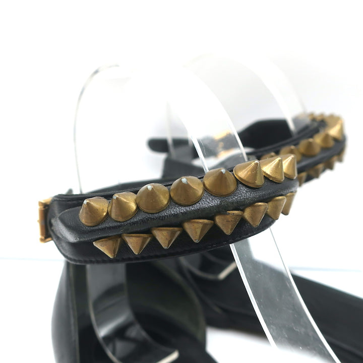 Alexander McQueen Spike Studded Ankle Strap Sandals Black Leather Size 37.5
