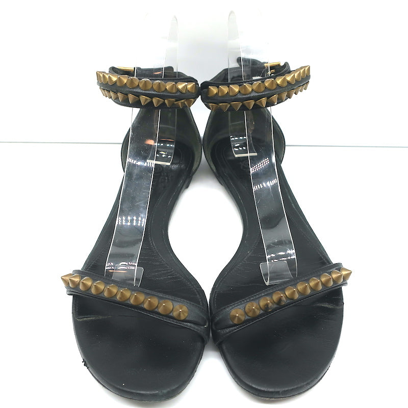 Alexander McQueen Spike Studded Ankle Strap Sandals Black Leather Size 37.5
