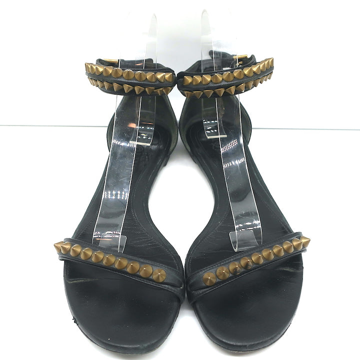 Alexander McQueen Spike Studded Ankle Strap Sandals Black Leather Size 37.5