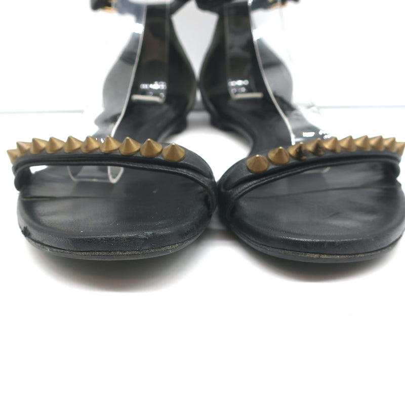 Alexander McQueen Spike Studded Ankle Strap Sandals Black Leather Size 37.5