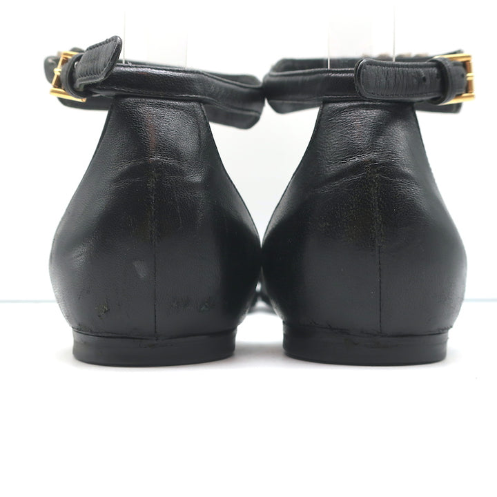 Alexander McQueen Spike Studded Ankle Strap Sandals Black Leather Size 37.5