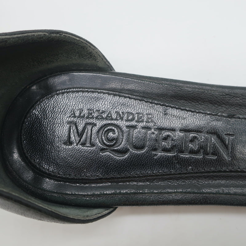 Alexander McQueen Spike Studded Ankle Strap Sandals Black Leather Size 37.5