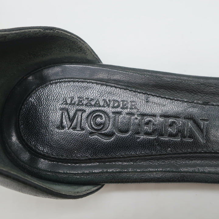 Alexander McQueen Spike Studded Ankle Strap Sandals Black Leather Size 37.5