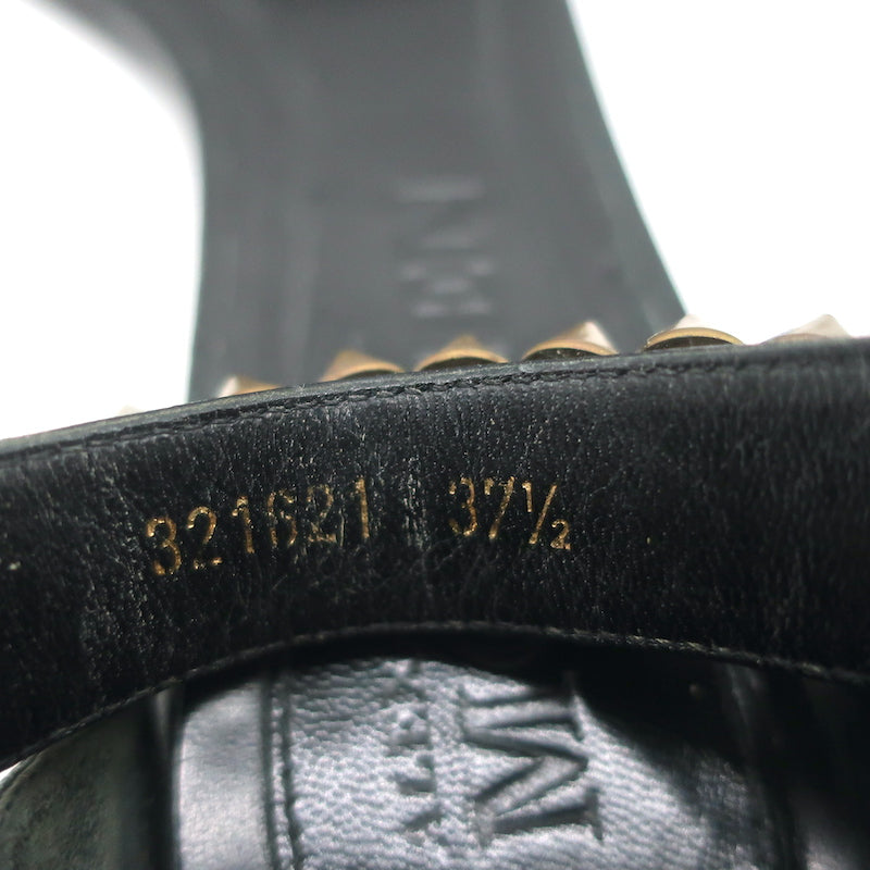 Alexander McQueen Spike Studded Ankle Strap Sandals Black Leather Size 37.5
