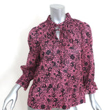 Derek Lam 10 Crosby Top Pink Floral Print Cotton Size 2 Tie-Neck Blouse NEW