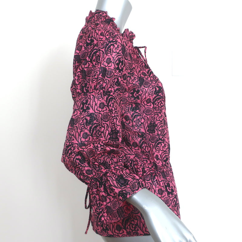 Derek Lam 10 Crosby Top Pink Floral Print Cotton Size 2 Tie-Neck Blouse NEW