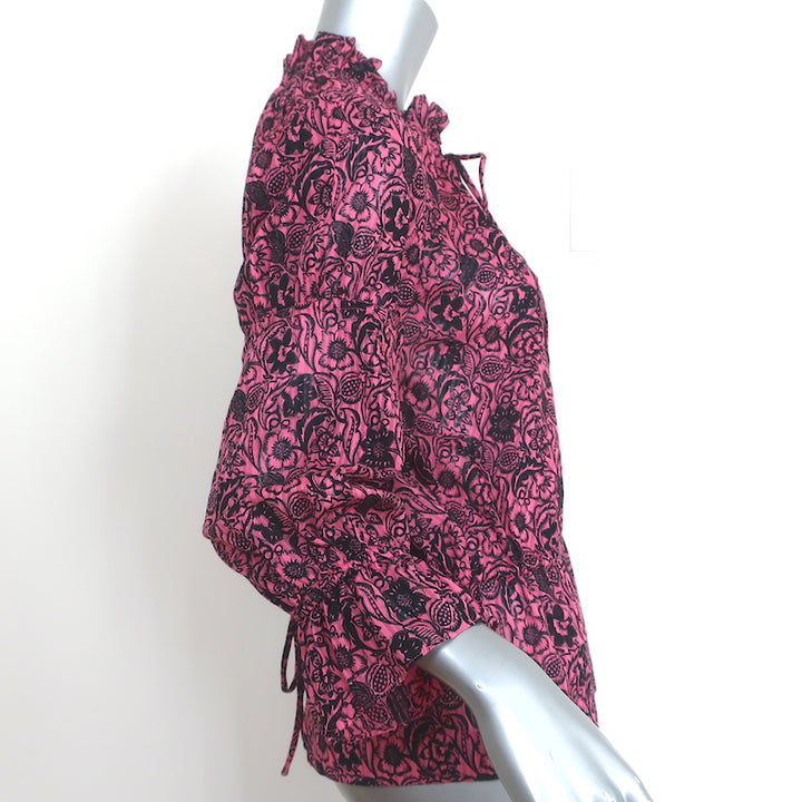 Derek Lam 10 Crosby Top Pink Floral Print Cotton Size 2 Tie-Neck Blouse NEW