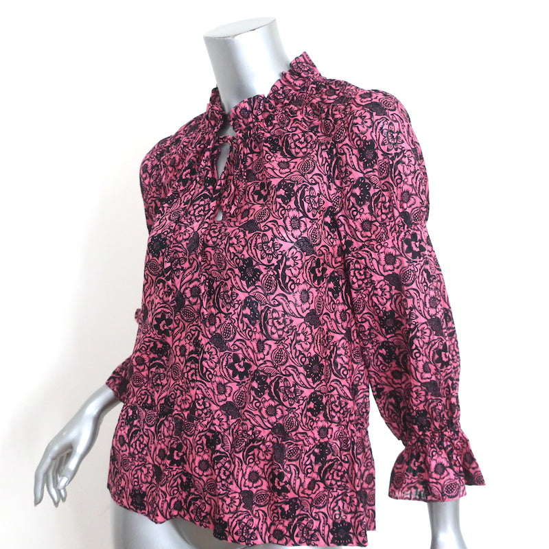 Derek Lam 10 Crosby Top Pink Floral Print Cotton Size 2 Tie-Neck Blouse NEW