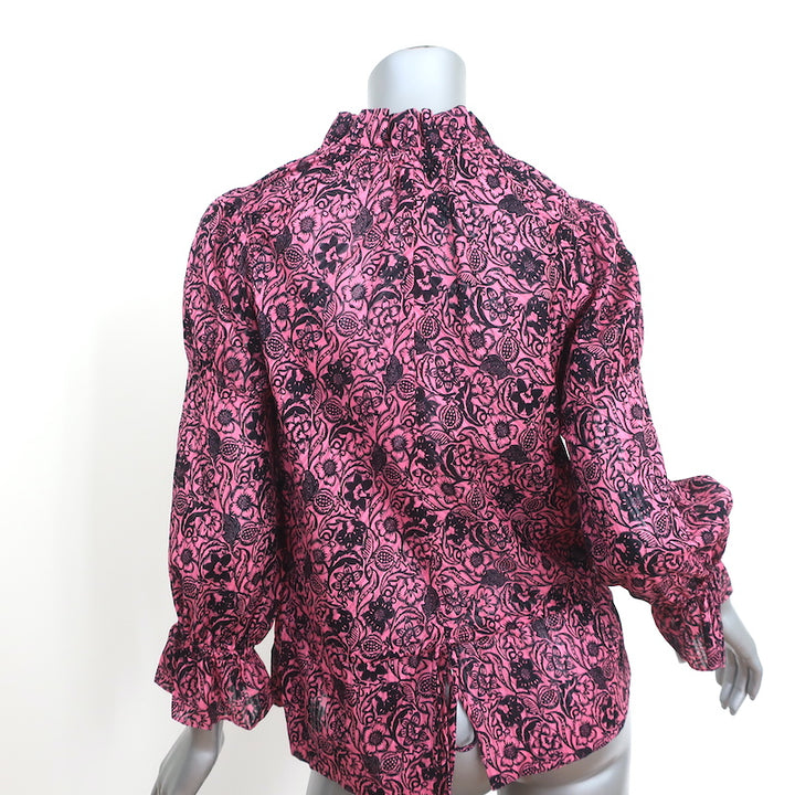 Derek Lam 10 Crosby Top Pink Floral Print Cotton Size 2 Tie-Neck Blouse NEW