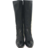 Prada Knee High Flat Boots Black Leather Size 37.5