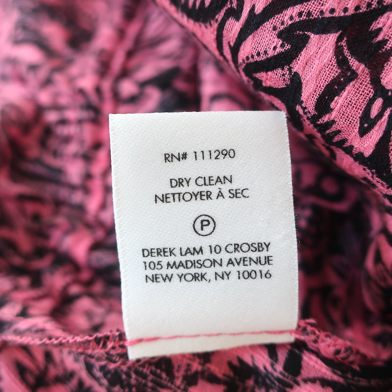 Derek Lam 10 Crosby Top Pink Floral Print Cotton Size 2 Tie-Neck Blouse NEW