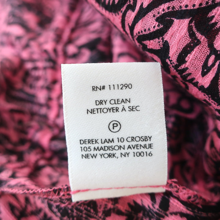Derek Lam 10 Crosby Top Pink Floral Print Cotton Size 2 Tie-Neck Blouse NEW