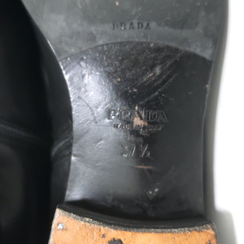Prada Knee High Flat Boots Black Leather Size 37.5