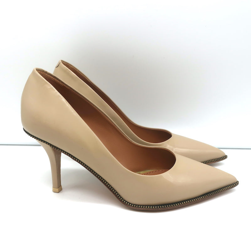 Givenchy Zipper Pumps Beige Patent Leather Size 36 Pointed Toe Heels