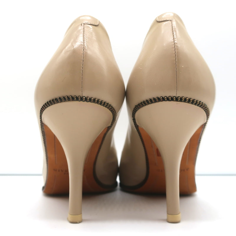 Givenchy Zipper Pumps Beige Patent Leather Size 36 Pointed Toe Heels