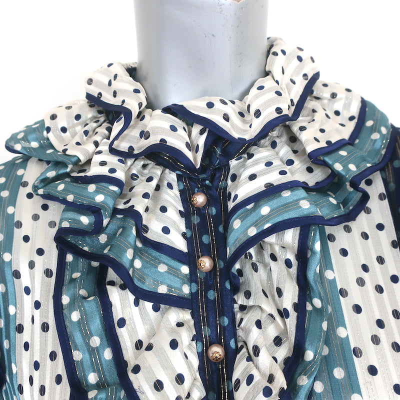 Zimmermann Tiered Midi Dress Blue Striped Metallic Polka Dot Jacquard Size 1