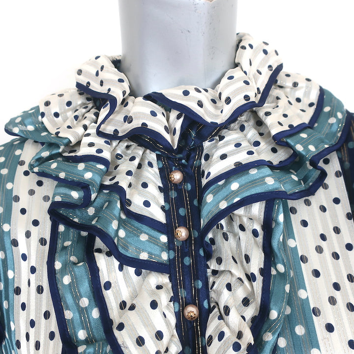 Zimmermann Tiered Midi Dress Blue Striped Metallic Polka Dot Jacquard Size 1