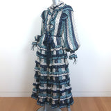 Zimmermann Tiered Midi Dress Blue Striped Metallic Polka Dot Jacquard Size 1