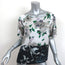 Dries Van Noten Blouse Silver Floral Print Silk Satin Size 36 Short Sleeve Top
