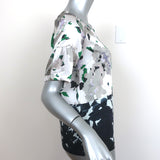 Dries Van Noten Blouse Silver Floral Print Silk Satin Size 36 Short Sleeve Top