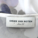 Dries Van Noten Blouse Silver Floral Print Silk Satin Size 36 Short Sleeve Top