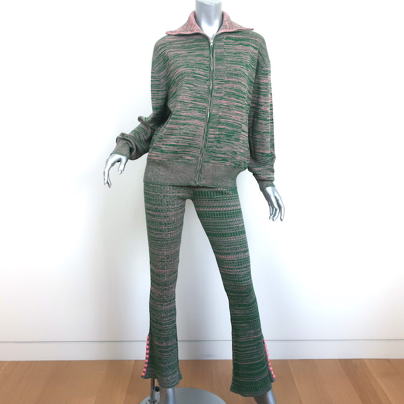 Live The Process Marl Track Jacket &amp; Flared Pants Set Green/Pink Size Small