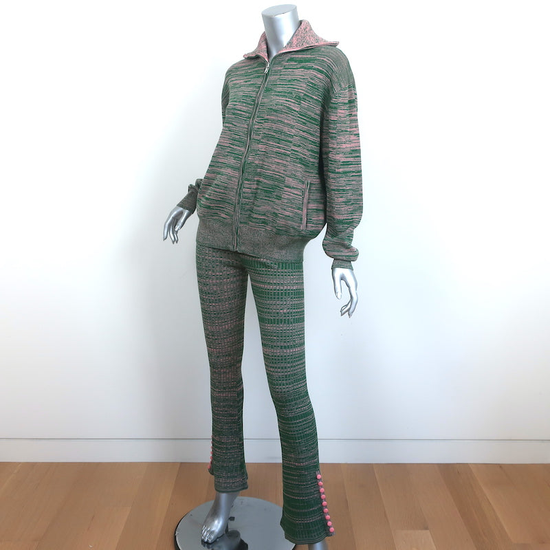 Live The Process Marl Track Jacket &amp; Flared Pants Set Green/Pink Size Small