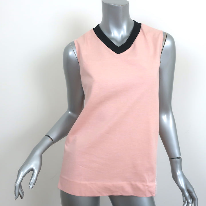Marni Sleeveless V-Neck Top Light Pink Cotton Jersey &amp; Poplin Size 38