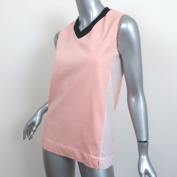 Marni Sleeveless V-Neck Top Light Pink Cotton Jersey &amp; Poplin Size 38