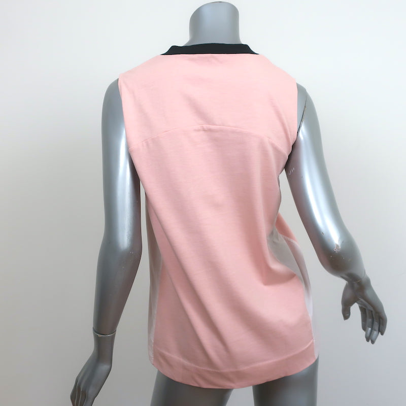 Marni Sleeveless V-Neck Top Light Pink Cotton Jersey &amp; Poplin Size 38