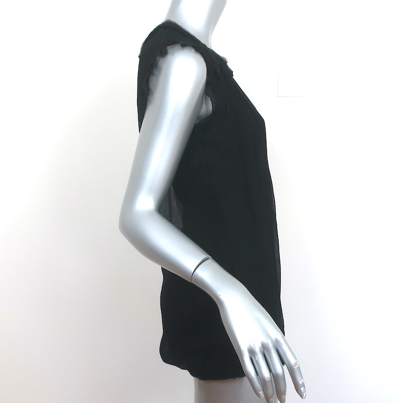 Lanvin Rosette-Embellished Top Black Chiffon Size Small Sleeveless Blouse