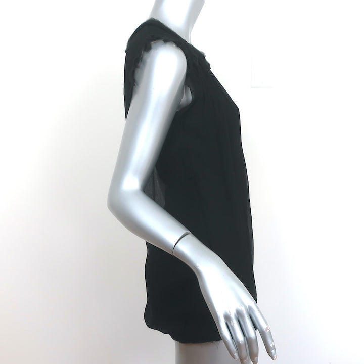 Lanvin Rosette-Embellished Top Black Chiffon Size Small Sleeveless Blouse