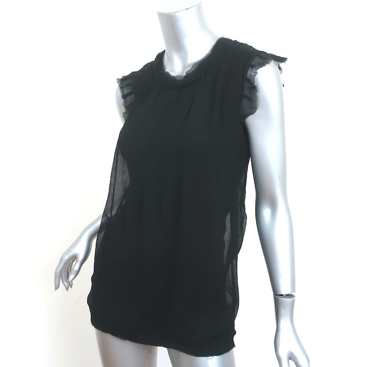 Lanvin Rosette-Embellished Top Black Chiffon Size Small Sleeveless Blouse