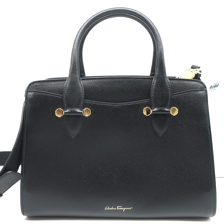 Salvatore Ferragamo Today Small Satchel Black Pebbled Leather Crossbody NEW