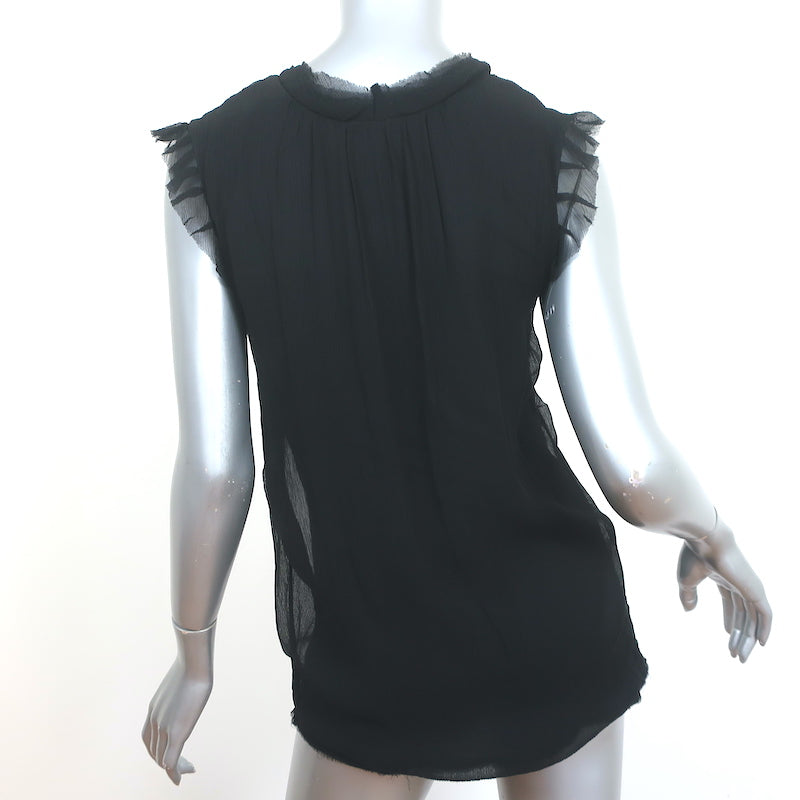 Lanvin Rosette-Embellished Top Black Chiffon Size Small Sleeveless Blouse
