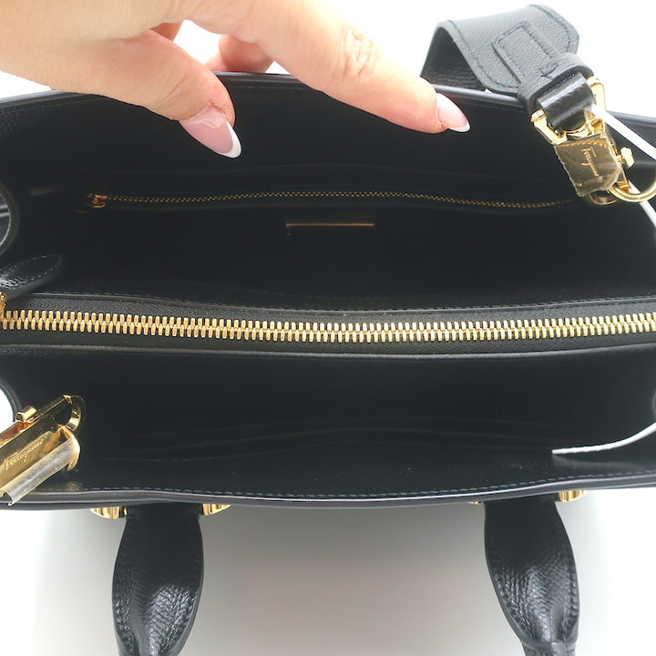 Salvatore Ferragamo Today Small Satchel Black Pebbled Leather Crossbody NEW
