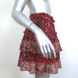 Ulla Johnson Tiered Mini Skirt Brown/Red Printed Ruffled Cotton Size 4