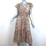 Ulla Johnson Midi Dress Cicely Metallic Floral Print Cotton-Silk Size 4