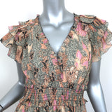 Ulla Johnson Midi Dress Cicely Metallic Floral Print Cotton-Silk Size 4