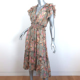 Ulla Johnson Midi Dress Cicely Metallic Floral Print Cotton-Silk Size 4