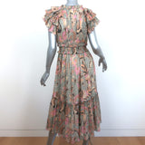 Ulla Johnson Midi Dress Cicely Metallic Floral Print Cotton-Silk Size 4