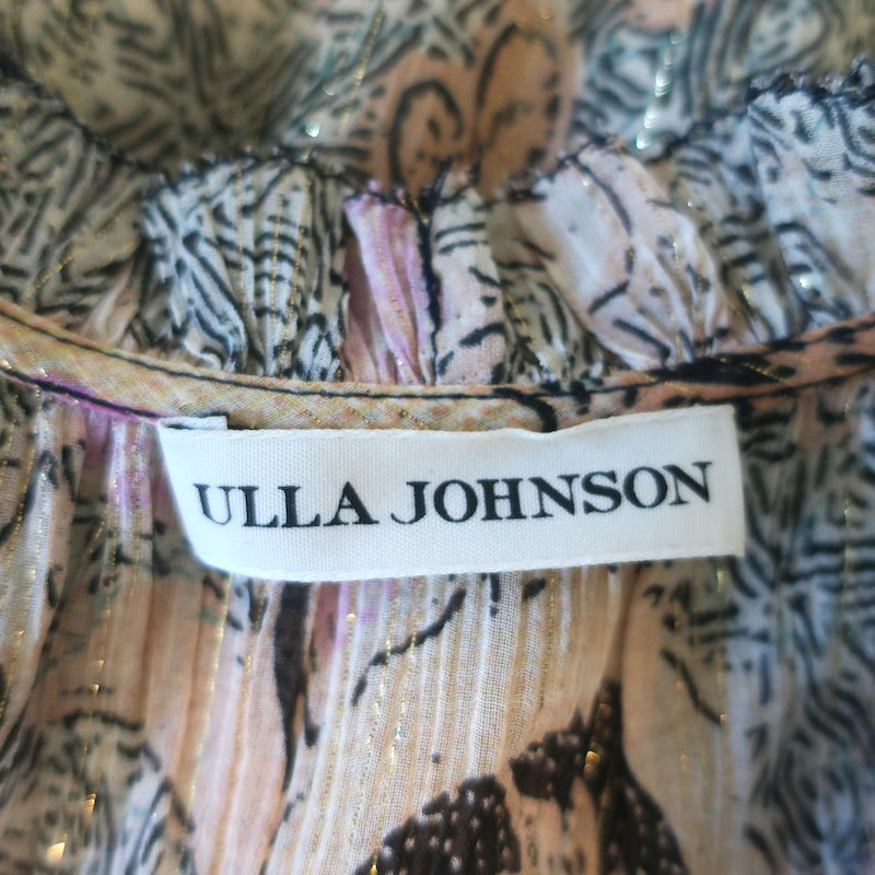 Ulla Johnson Midi Dress Cicely Metallic Floral Print Cotton-Silk Size 4