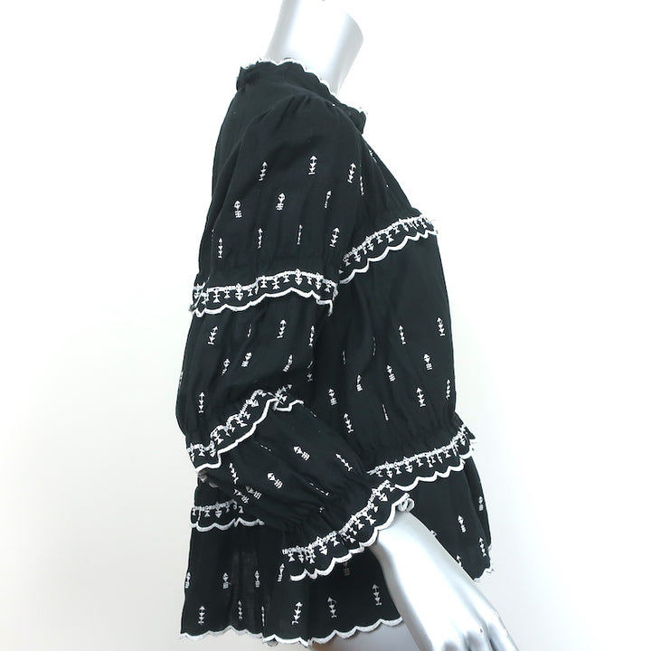 Isabel Marant Etoile Ruffle Blouse Daniela Black Embroidered Linen Size 38
