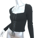 I.AM.GIA Portia Lace-Up Long Sleeve Corset Top Black Ribbed Cotton Size Small