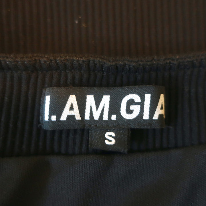 I.AM.GIA Portia Lace-Up Long Sleeve Corset Top Black Ribbed Cotton Size Small