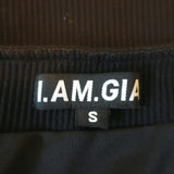 I.AM.GIA Portia Lace-Up Long Sleeve Corset Top Black Ribbed Cotton Size Small