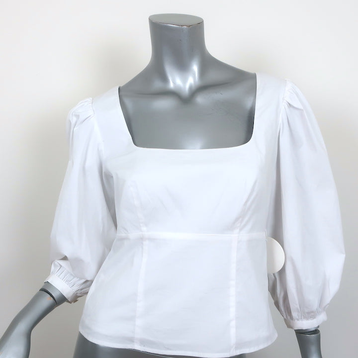STAUD Puff Sleeve Top Lana White Stretch Cotton Size 6 NEW