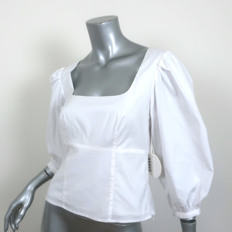 STAUD Puff Sleeve Top Lana White Stretch Cotton Size 6 NEW