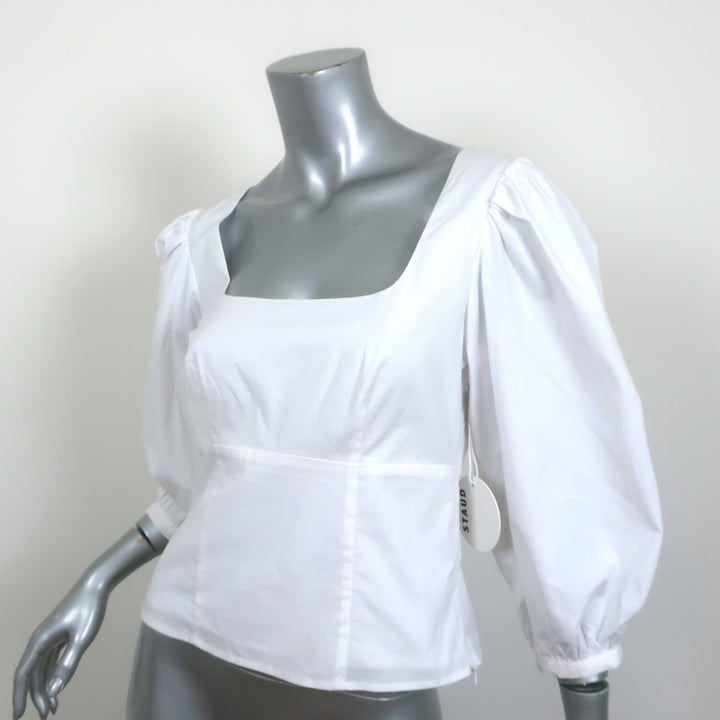 STAUD Puff Sleeve Top Lana White Stretch Cotton Size 6 NEW
