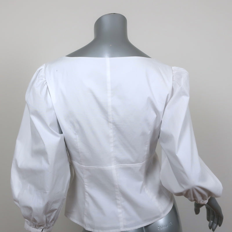 STAUD Puff Sleeve Top Lana White Stretch Cotton Size 6 NEW